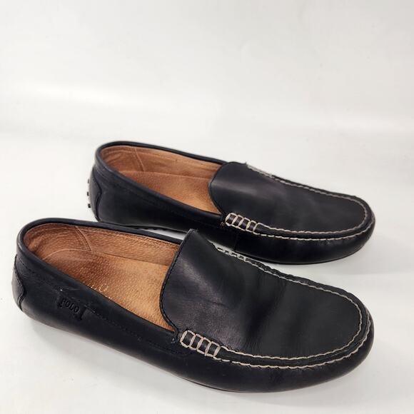 Polo Ralph Lauren Woodley Smooth Pull Up Leather Loafers Mens 10D Black Classic - Picture 1 of 8